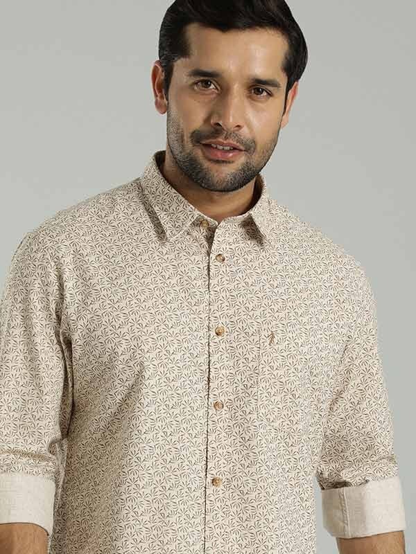 Indian Terrain Men All Over Print Beige Shirt